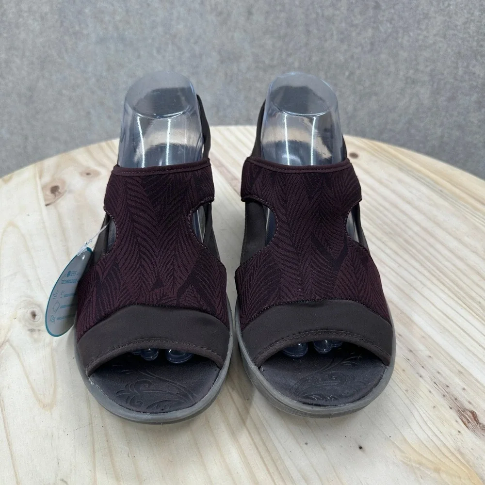 NEW Bzees Dashing Womens 9.5M Dark Plum Brown‎ Stretch Wedge Slingback Sandals